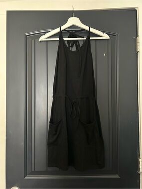 Backless Black Halter Tie-Waist Dress with Front Pockets